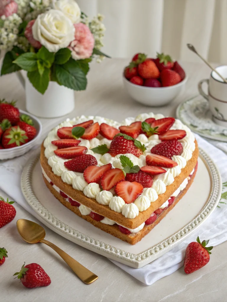 heart shaped strawberry cake